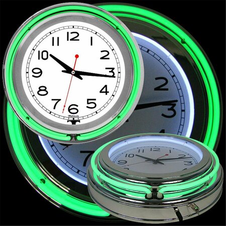 HOURGLASS 14 Inch Double Ring Neon Clock Green Outer White Inner HO3693357